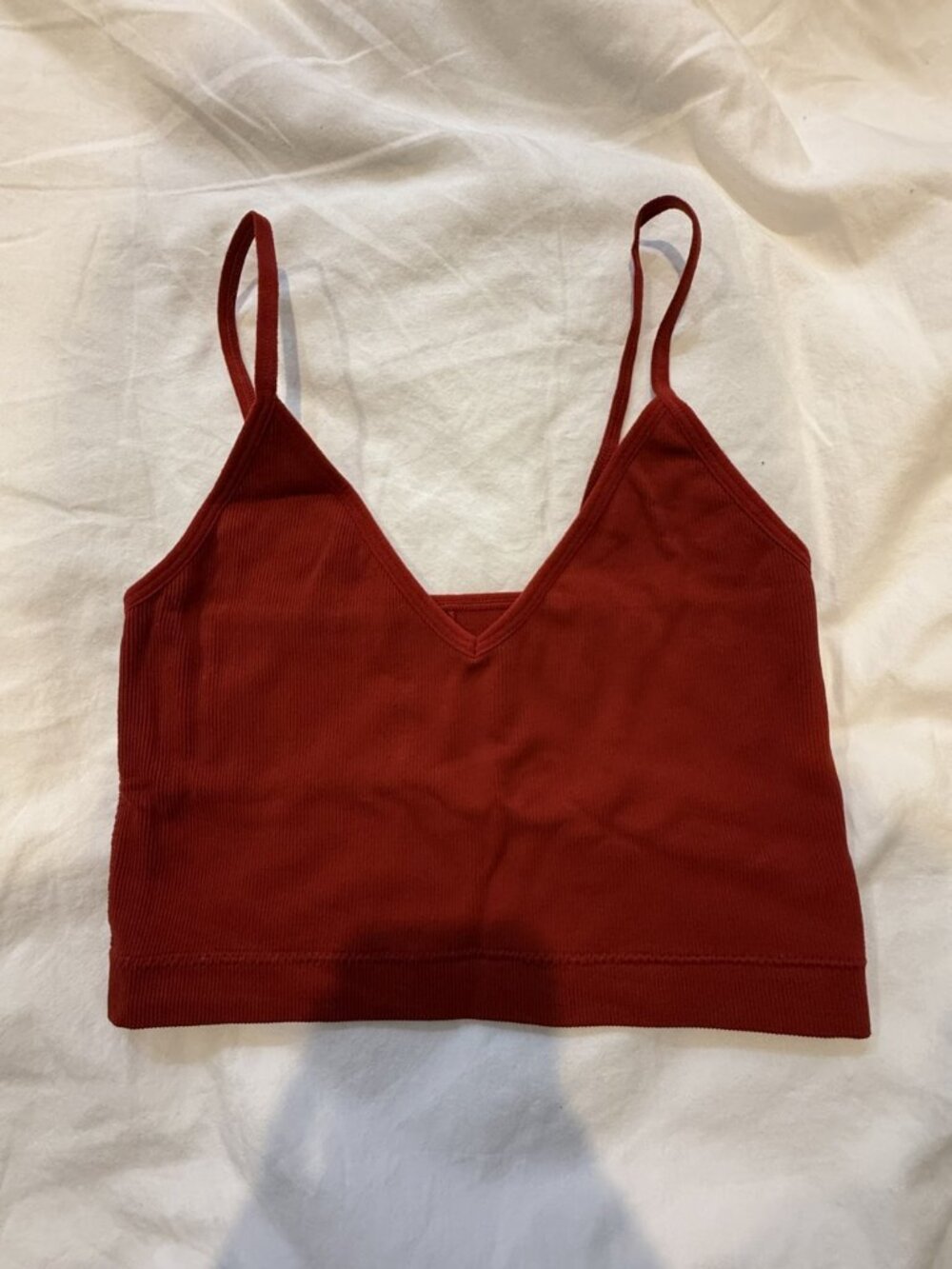 Garage Red Ribbed V-Neck Cropped Cami